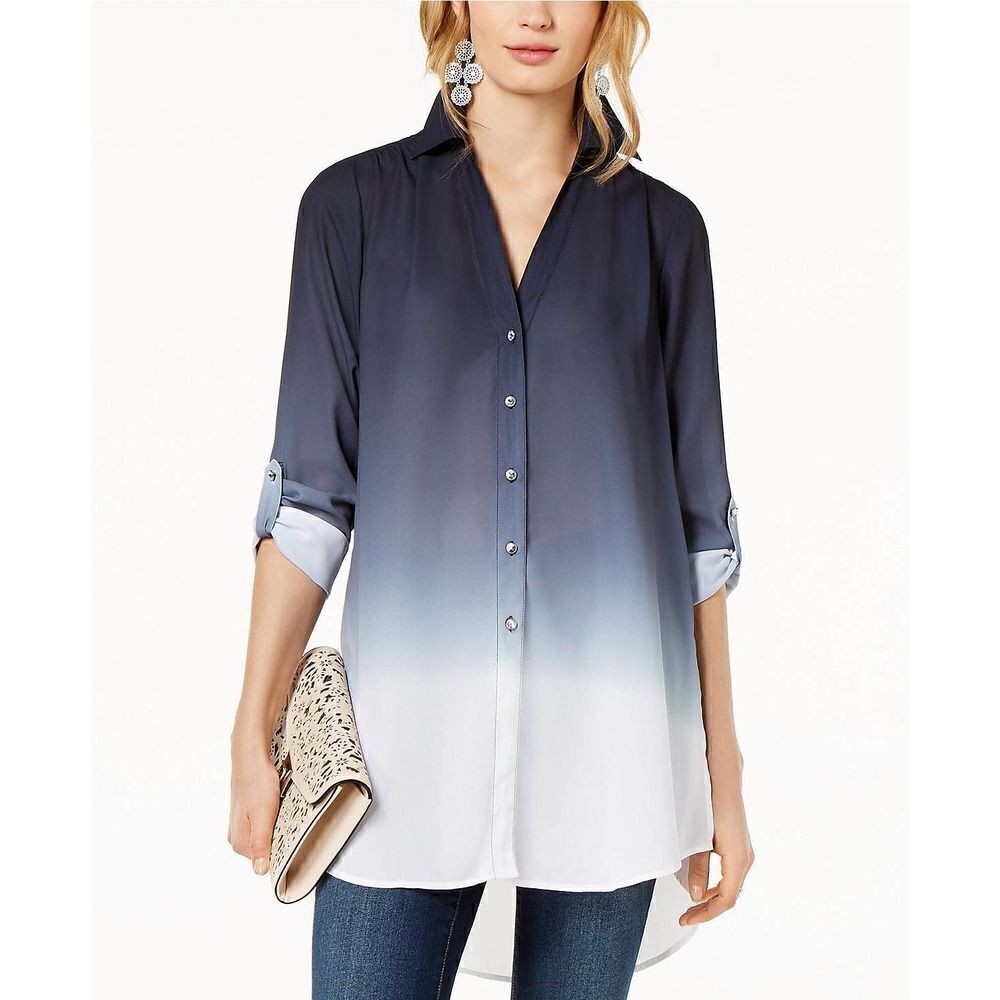Inc Dip-Dyed Button-Front Tunic - Picture 3 of 9